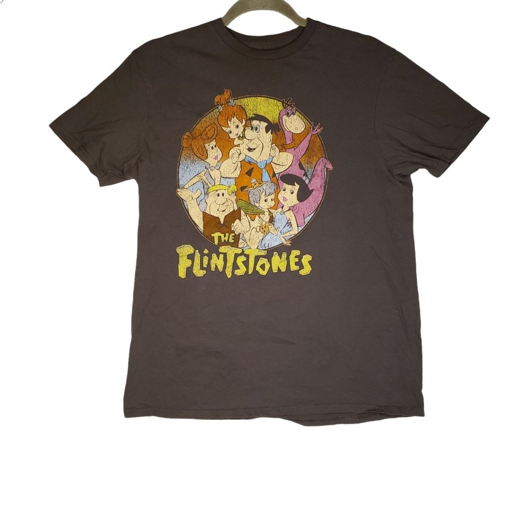 The Flintstones Cartoon Graphic T-Shirt 80's TV Show Gray Cotton Mens Sz Medium